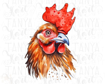 Watercolor Rooster PNG Digital Download