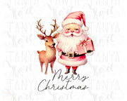 Retro Pink Santa Claus with Deer Design for Holiday Crafting