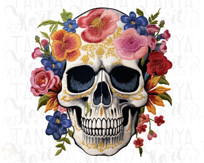 Gothic Floral Skull PNG Design for Sublimation