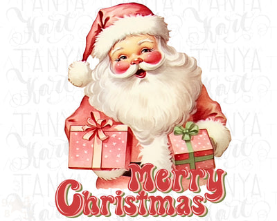 Vintage Santa with Gifts PNG for Shirt Designs