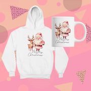 Retro Pink Santa Claus with Deer Design for Holiday Crafting