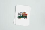 Hello Fall Truck Png Digital Download for Sublimation, Autumn Green Truck with Orange Leaves Digital Image