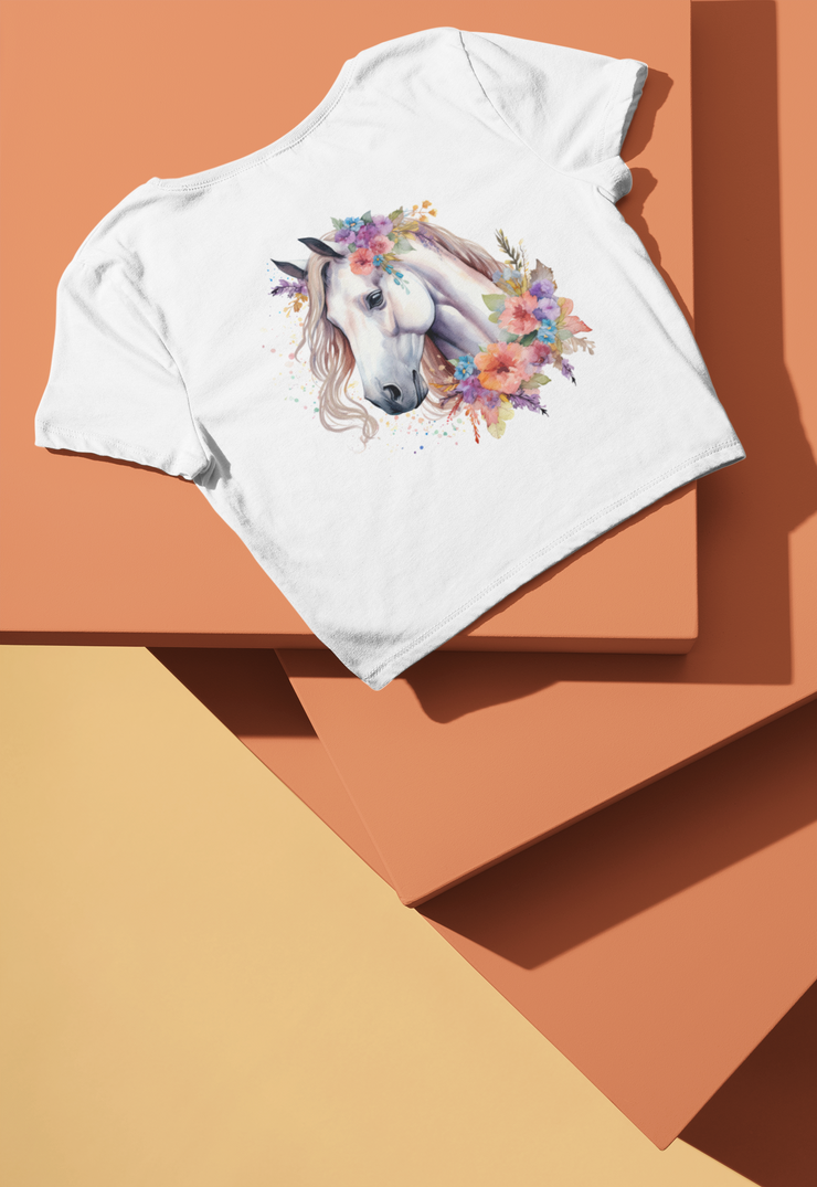 White Horse With Flowers Png for Sublimation