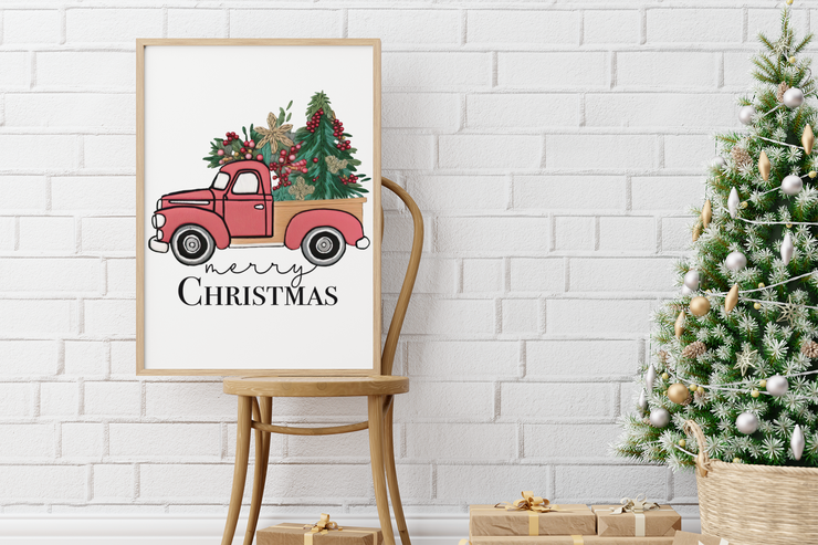 Merry Christmas Red Truck Png Instant Download