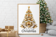 Merry Christmas Gold Tree Png, Sublimation Print for Seasonal Artwork