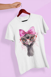 Funny Ostrich PNG with Pink Bow & Glasses