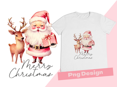 Retro Pink Santa Claus with Deer Design for Holiday Crafting