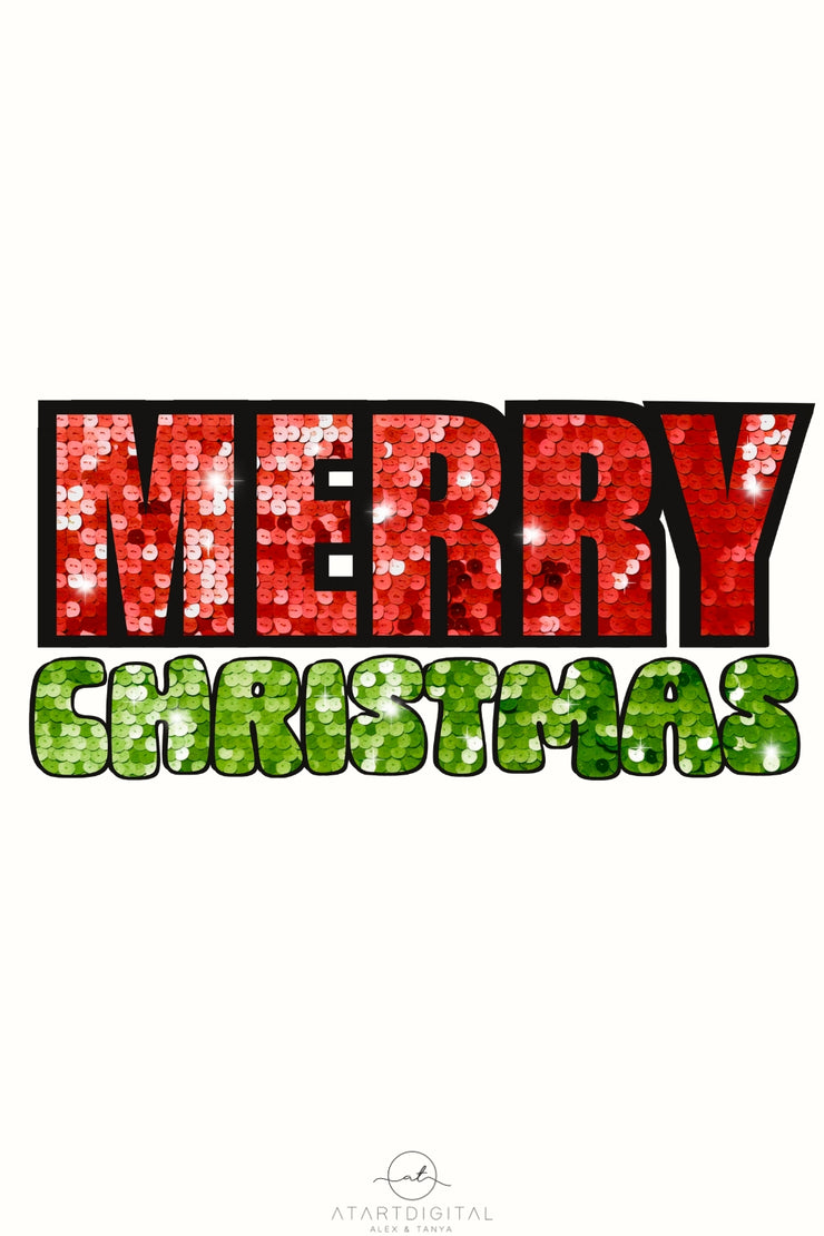 Merry Christmas Sequin Glitter Letters - Digital Download for Sublimation