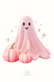 Retro Halloween Pink Pumpkin Ghost