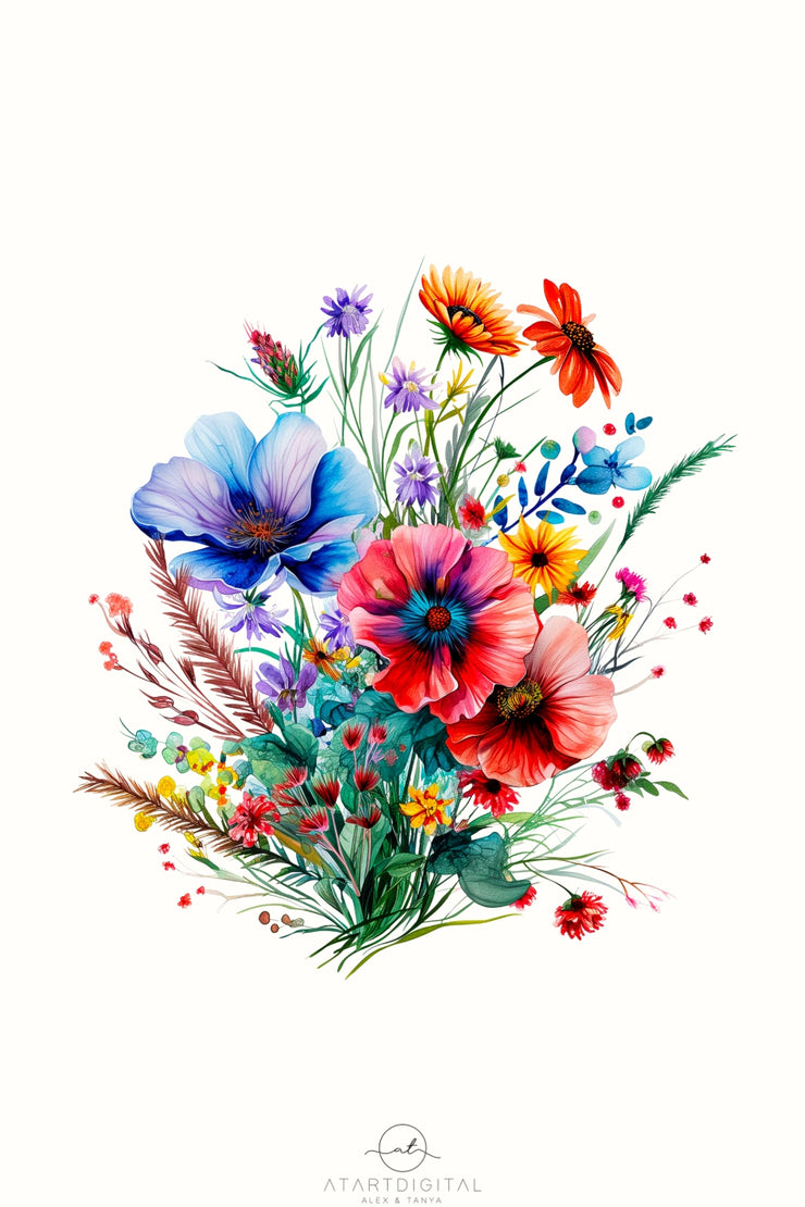 Wildflower Bouquets Spring PNG Sublimation, Transparent Sticker