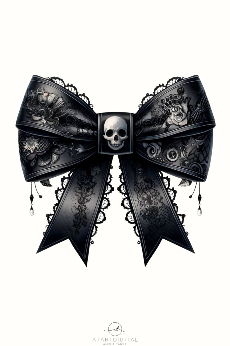 Dark Gothic Bow Sublimation Print, Watercolor Halloween