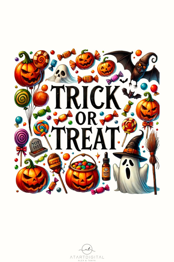 Trick or Treat, Funny Halloween PNG Digital Downloads for Tshirt Designs, Crafting Projects, Halloween Quote, Digital Print, Sublimation