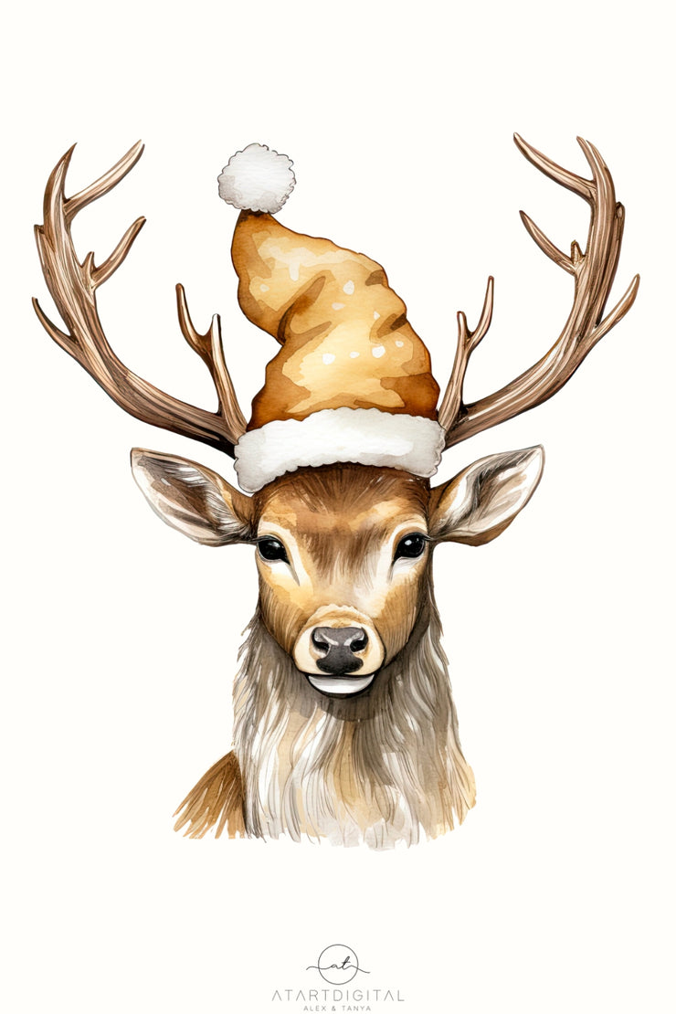 Gold Christmas Deer Sublimation Design - Instant Download