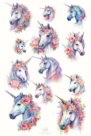 Watercolor Fairytale Unicorns Clipart