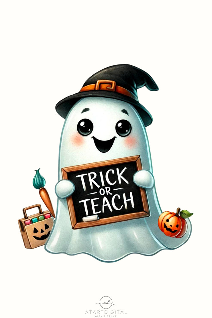 Trick or Teach Retro PNG, Halloween Design, Digital Sublimation Autumn, Funny Back to School Shirt Design, Halloween Shirt PNG