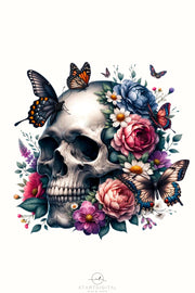 Skull with Flowers PNG Sublimation Tshirt Design