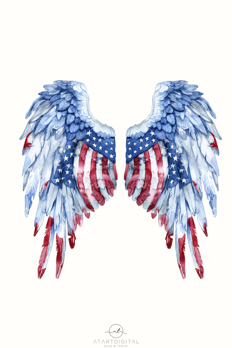 Angel Wings Fourth of July, PNG Digital File, Instant Download