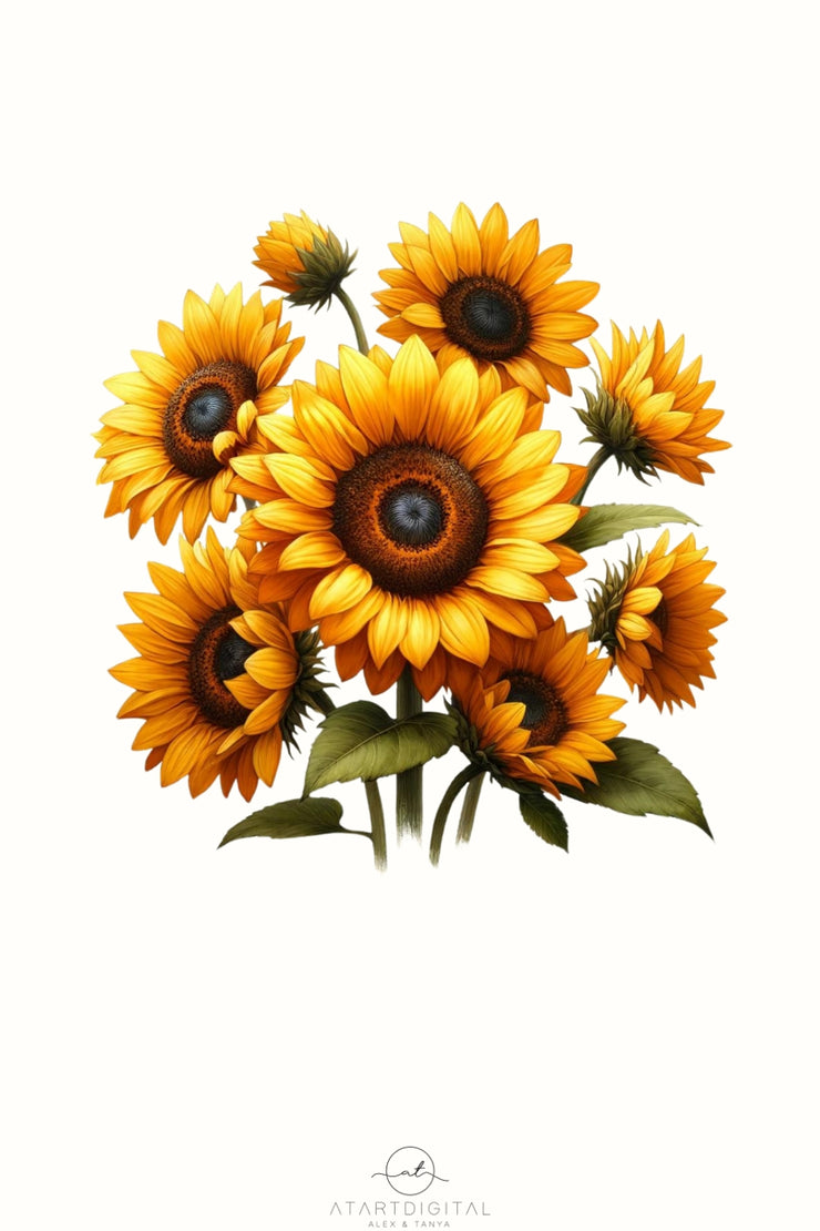 Sunflower Floral Sublimation Design for Planner Sticker, Printable Art