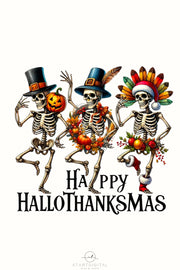 Happy Hallothanksmas Skeletons, Funny PNG Digital Downloads for Crafting Projects, Dancing Skeletons for Card Making and Tshirt Designs