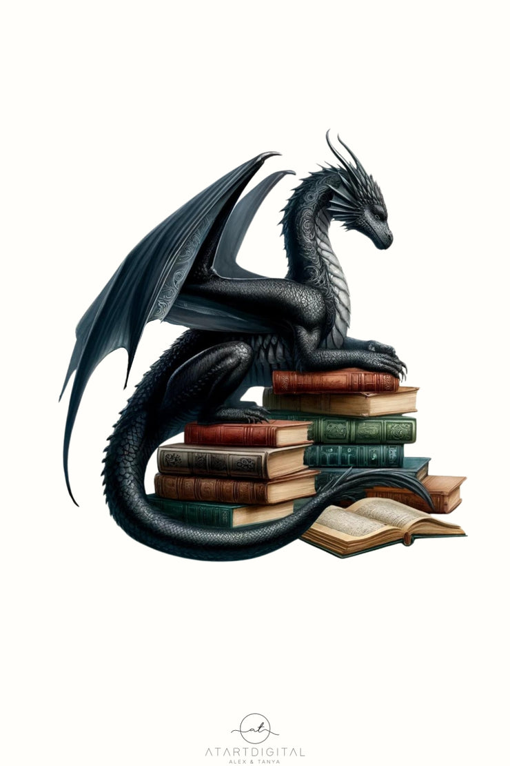 Dragon Reading Book PNG Digital Download