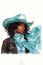 Turquoise Cowgirl, PNG Digital Download for Sublimation, T-Shirt Designs, Texas Cowgirl Hat for Crafting, Print on Demand, African American