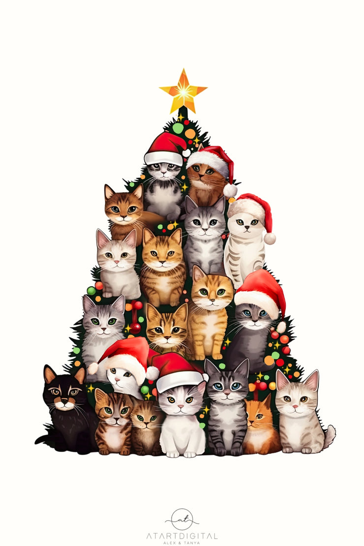 Cat Christmas Tree for Stickers, Sublimation Design, Merry Christmas, Catmas