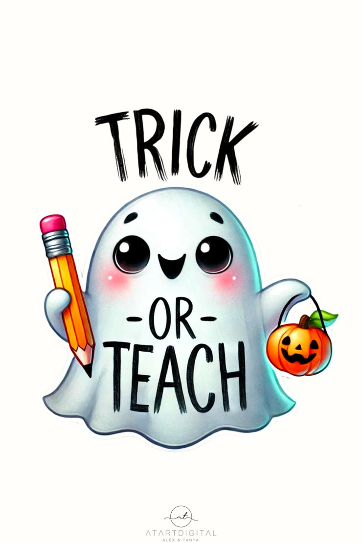 Retro Halloween Trick or Teach PNG Sublimation Design, Funny Teacher Shirt, Print on Demand, Funny Halloween, Digital Download, Pumpkin