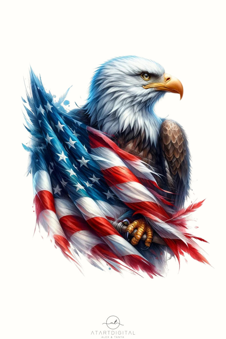 Patriotic Eagle Sublimation Design, 4th of July Digital Art