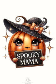 Spooky Mama, Funny Autumn, Coquette Pumpkin, PNG Digital Download for Tshirt Designs, Pumpkin Season, Digital Print for Card Making, Fall