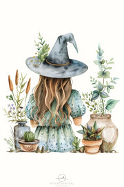 Gardening Witch PNG, Digital Prints, Mystical Artwork, Plant Lover Designs