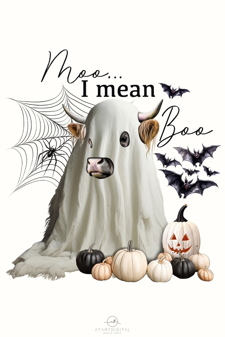 Moo I Mean Boo Png - Highland Cow Spooky Season