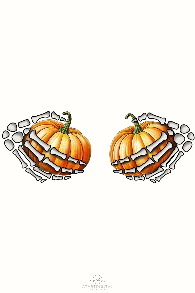 Skeleton Hands with Pumpkins Png Sublimation Design