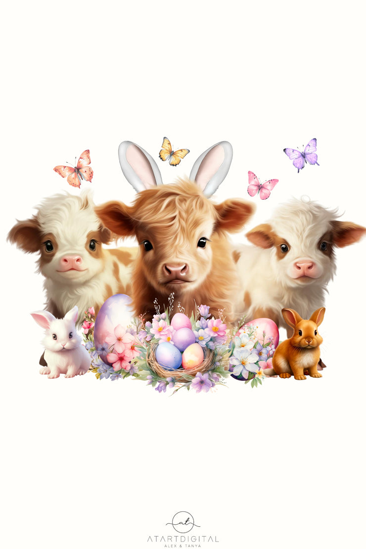 Easter Cows, Digital Download for Sublimation Designs, Highland Cow Art