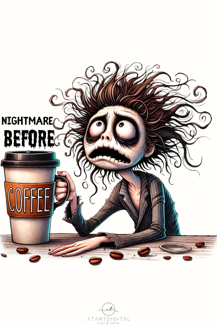 Nightmare Before Coffee PNG, Watercolor Spooky Coffee Vibes, Digital Download, Funny Halloween Sayings, Transparent, Spooky Season