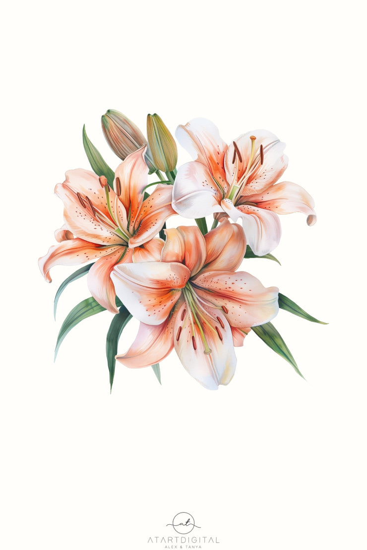 Digital Lily Plants Printable Art, Spring Florals Sublimation Design