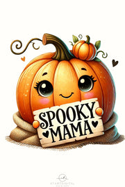 Spooky Mama Digital Print, Funny Autumn Sublimation Design, Coquette Pumpkin Season PNG, Transparent Fall Pumpkin Digital Crafting