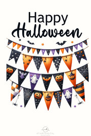 Halloween Flag & Bunting Banner PNG Digital Download for Crafting, Transparent Sublimation Print, Halloween Garland, Happy Halloween Design