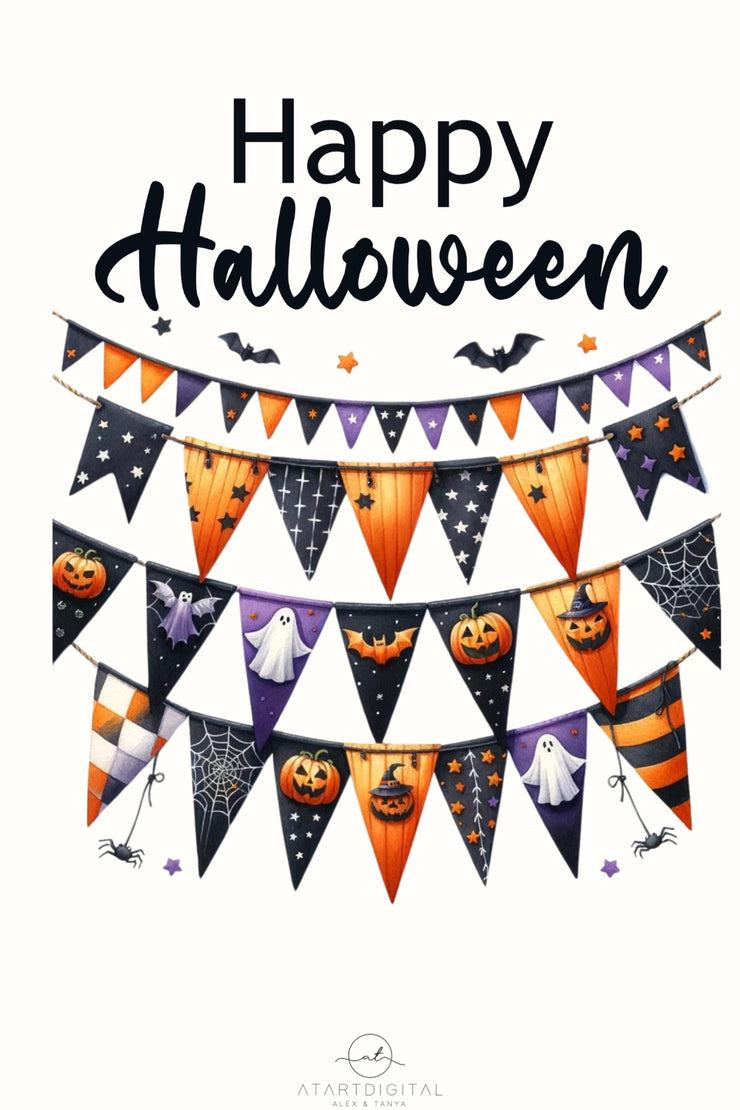 Halloween Flag & Bunting Banner PNG Digital Download for Crafting, Transparent Sublimation Print, Halloween Garland, Happy Halloween Design