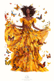 Melanin Woman Butterfly Wall Art, PNG Digital Download