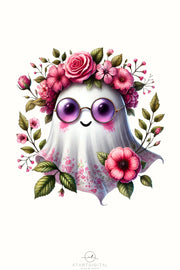 Pink Hippie Ghost PNG Digital Download, Girly Halloween Ghost Sublimation Design, Pink Ghost Artworks for Digital Crafting