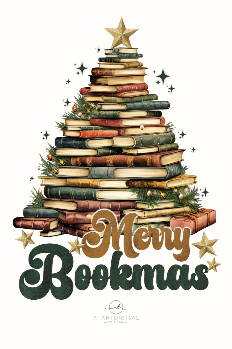 Merry Bookmas Retro Style Christmas Book Art