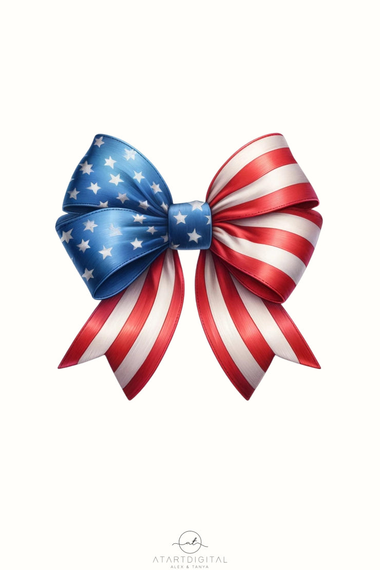 America Patriotic Bow, USA PNG, 4th of July Instant Download