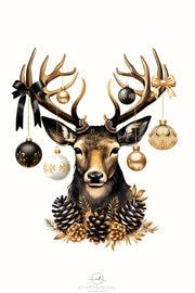 Black Christmas Deer Sublimation Image