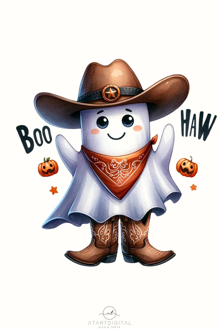 Boo Haw PNG for Halloween Sublimation, Cowboy Ghost, Transparent PNG Design, Ghostly Vibes, Fun Instant Download, Funny Cowboy Ghost Design