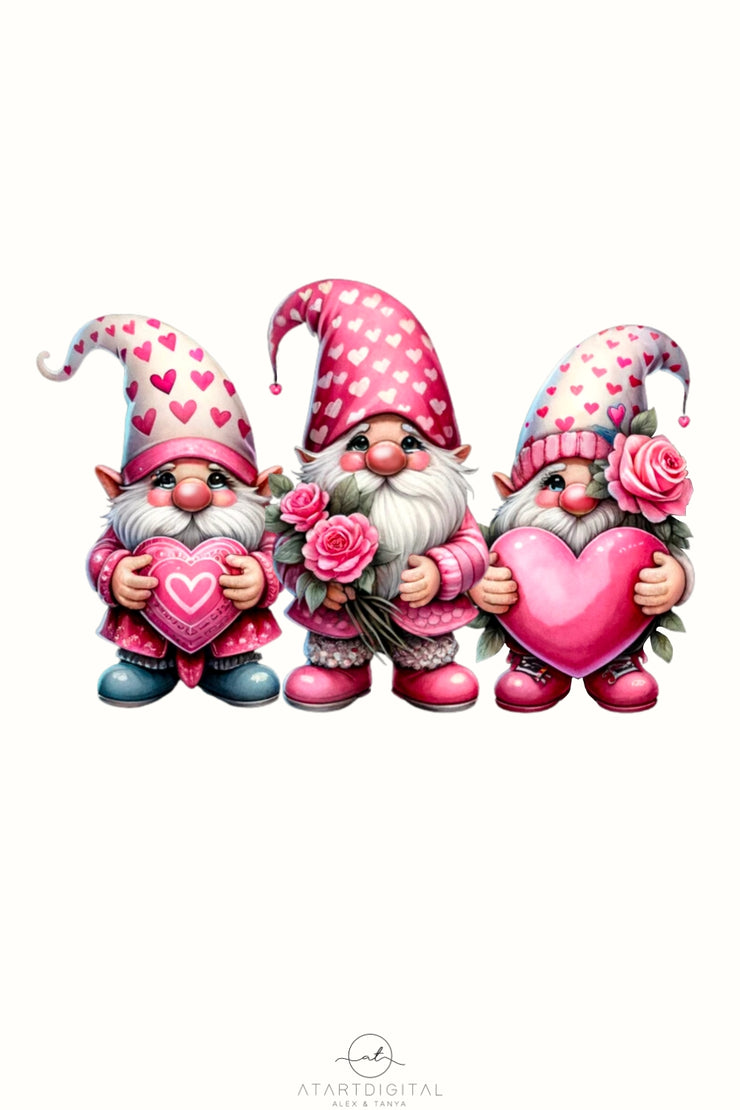 Gnome Sublimation Designs, Valentine Gnome Printable Art