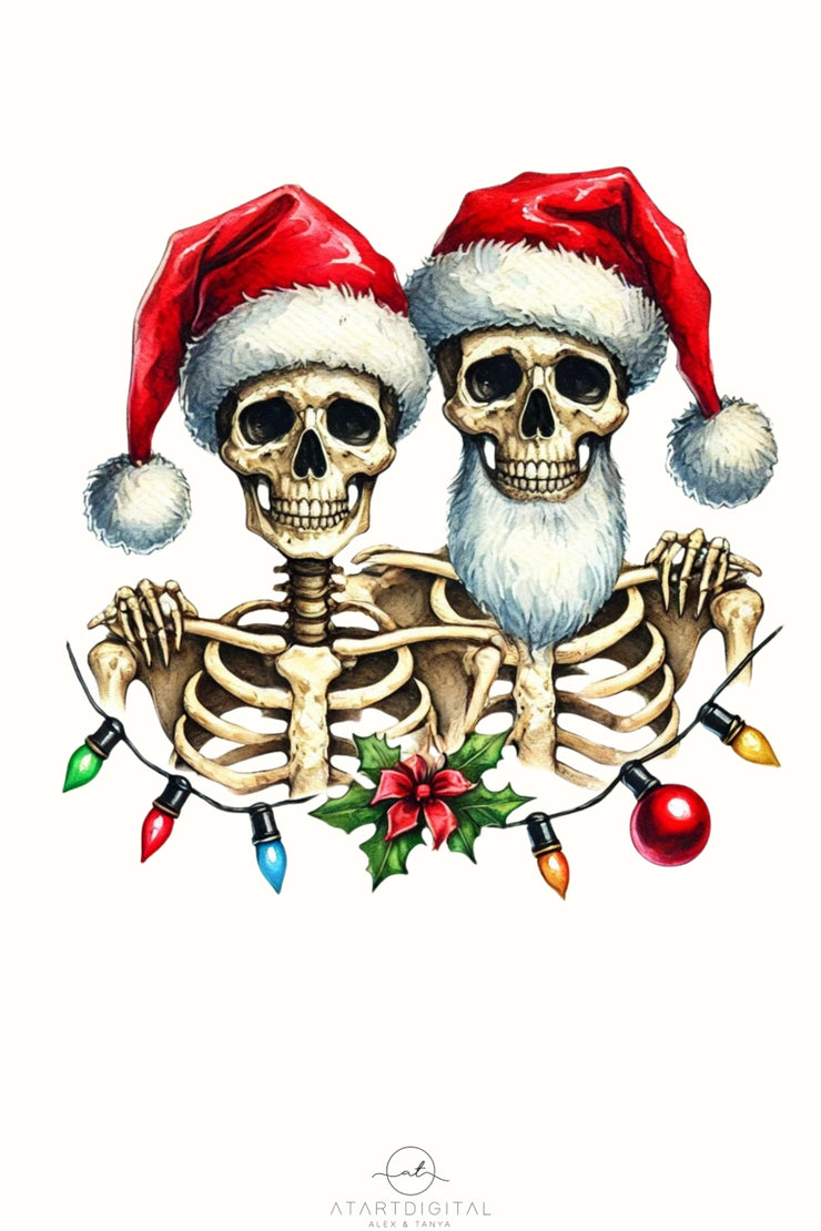 Christmas Couples Sublimation Design, Skeleton Couple, Bride and Groom, Crafting File, Husband and Wife PNG Matching, Transparent Print