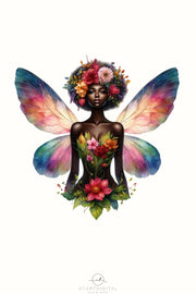 Floral Fairy Melanin Printable Design, Digital Download