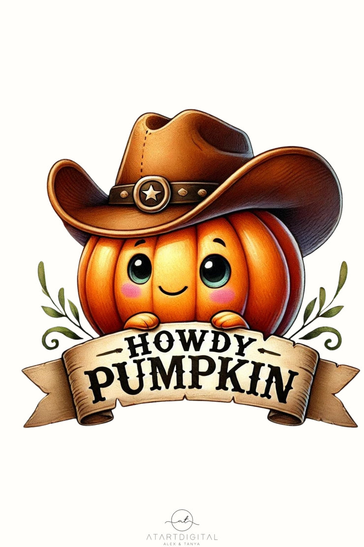 Howdy Pumpkin, Sublimation PNG Design for Card Making and Tshirt Designs, Western Halloween Shirt, Coquette Pumpkin for Fall Crafting