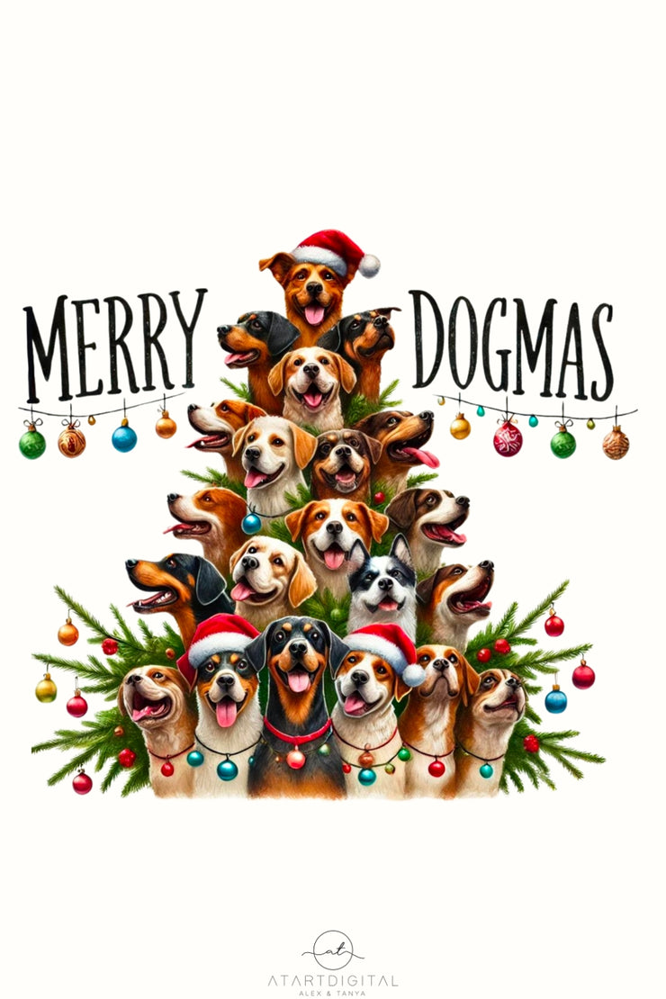 Merry Dogmas Transparent Christmas Animal, PNG Digital Download for Crafting, Sublimation, Fun Merry Christmas Dogs Designs for Card Making