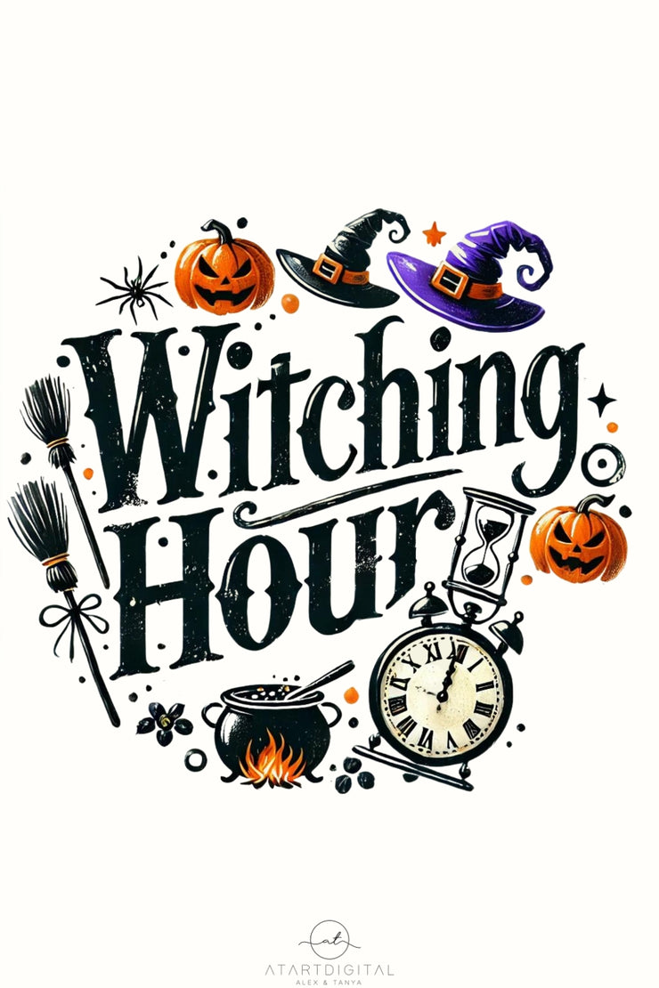 Witching Hour Sublimation PNG, Funny Halloween Designs for Card Making, Digital Download, Spooky Season DTF, Witchy Graphics for Crafting